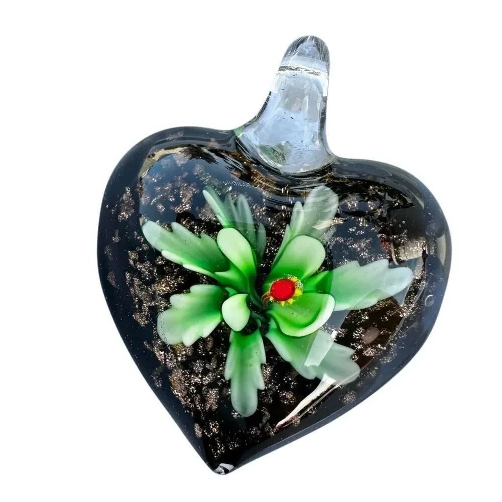 Lampwork Heart Pendant With Flower